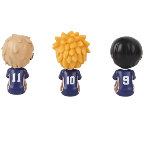 Blue Aura Haikyuu Action Figures Set of 3 Chibi Style Height-7cm Multi Colour PVC | Boys Mini Sitting Set of 3 Haikyuu Blue Team