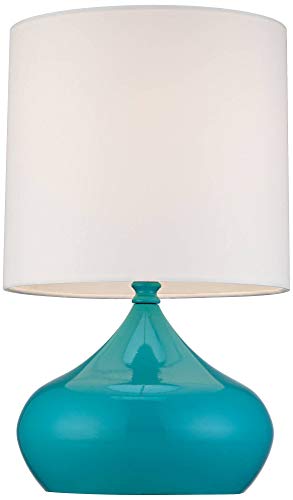 360 Lighting Mid Century Modern Mini Accent Table Lamps Set Of 2 14 3/4" High Teal Blue Steel Droplet White Fabric Drum Shade Decor For Bedroom House Bedside Nightstand Home Office Entryway #TOP4