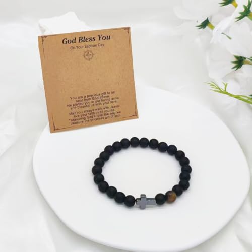Baptism Gifts Cross Bracelet for Girl, First Communion Confirmation Bless Gifts for Teenage Girls Boys, Kindergarten Preschool Graduation Christening Gift for Daughter Granddaughter Godchild