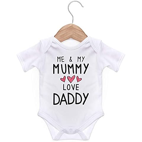 ART HUSTLE Me and My Mummy Love Daddy Short Sleeve Bodysuit/Baby Grow for Baby Boy Or Girl (White, 0-3m) Cover