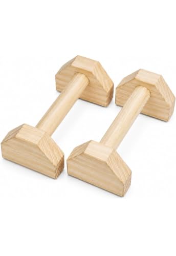 Image of Wooden Push Up Bars for Calisthenics & Handstand Training | Heavy Duty Pine Wood Parallettes for Home Gym Workout | Non-Slip Pushup Handles Set of 2