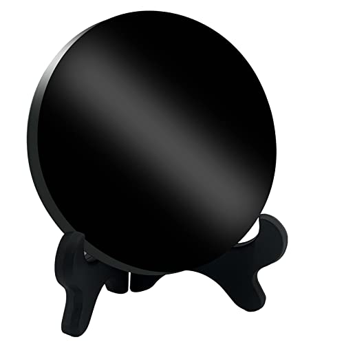 AGERYU Black Obsidian Scrying Mirror, Obsidian Mirror with Stand and Bag for Divination, Meditation, Healing, Feng Shui (200mm(7.8in))