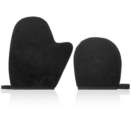 Lnngub Juego de 2 guantes autobronceadores, guantes negros de poliéster, guantes autobronceadores reutilizables para crema bronceadora, lociones corporales, exfoliantes