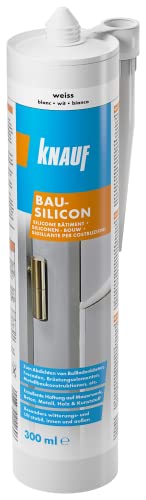 Knauf neutralvernetzendes Bau-Silicon zum Abdichten von Fugen im Innen- und Außen-Bereich – Allwetter-Silicon, Dicht-Masse für Fenster, Türen und Fassaden, 300-ml, Weiß