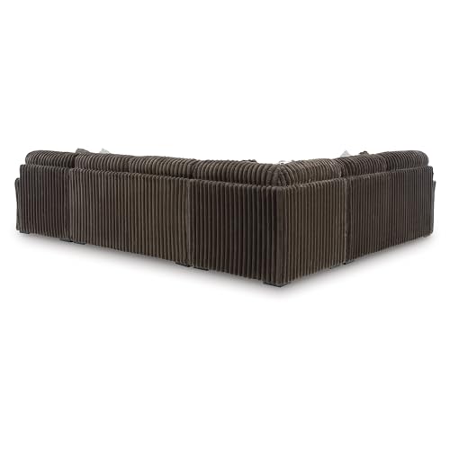 Image of Signature Design by Ashley Midnight‑Madness Sectionals, 4‑Piece Jumbo Corduroy Living Room Seating with Chaise, Plush Cushions for Comfort, 121 inch W x 151 inch D x 40 inch H