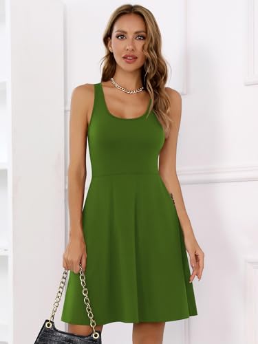 Image of Missufe Women's Sleeveless Racerback Flared Casual Plain Tank Dress