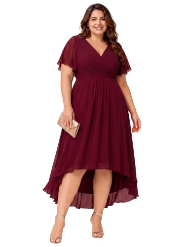 Image of Ever-Pretty Plus Women's Chiffon Midi Plus Size Formal Wedding Guest Dress