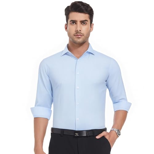 WARHORSEE Mens Stripe Dress Shirts Long Sleeve Wrinkle Free 4-Way Stretch Formal Regular Fit Button Down Shirts for Men2