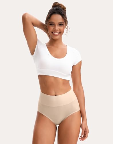 Image of INNERSY Women's High Waisted Underwear Cotton Panties Regular & Plus Size 5-Pack