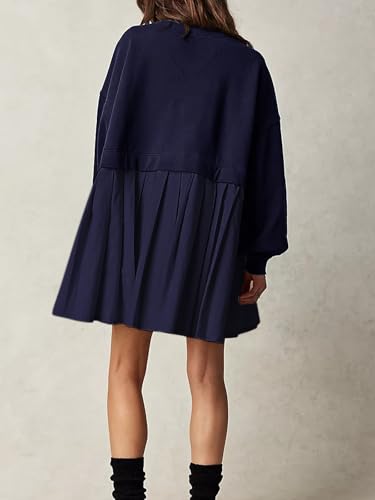Image of Dokuritu Sweatshirt Dress Women Crew Neck Long Sleeve Patchwork Pullover Tops Flowy Oversized Sweatshirt Mini Dress
