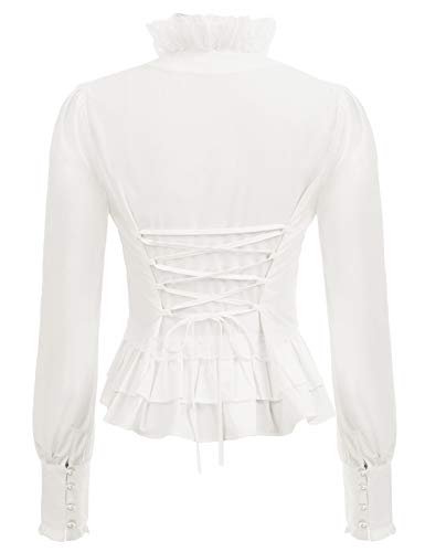 Scarlet Darkness White Renaissance Blouse Women Vintage Stand Collar Blouse Victorian Corset Top White L #TOP1