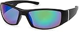 styleBREAKER Unisex Sport Sonnenbrille mit Polycarbonat Gläsern, Vollrand Outdoor Sportbrille mit Kunststoff Rahmen 09020048, Farbe:Gestell Schwarz / Glas Grün-Blau verspiegelt