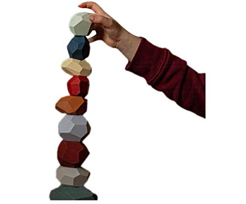 Preisvergleich Produktbild Holzbausteine Set, Handgefertigte Holzstein-Ausgleichsblöcke, Naturholzspielzeug, farbige Holzsteine Stapelspiel Rock Block Spiel Lernspielzeug für Kinder (Bunt, 5pcs)