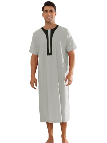 Lars Amadeus Nightgown for Men's Short Sleeves Button Closure Contrast Color Long Nightshirts