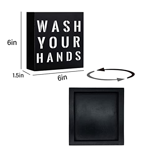 Wash Your Hands Wooden Box Wall Art Sign, Funny Farmhouse Bathroom Washroom Decor Plaque, Shelf Decorations For Kitchen And Bathroom 6"X6" #TOP4