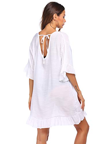 Ekouaer Tunic Cover Ups For Swimwear Women Sexy V Neck Bathing Suit Coverups Bikini Plus Size Beach Covers Dress (White, Xx-Large) #TOP3