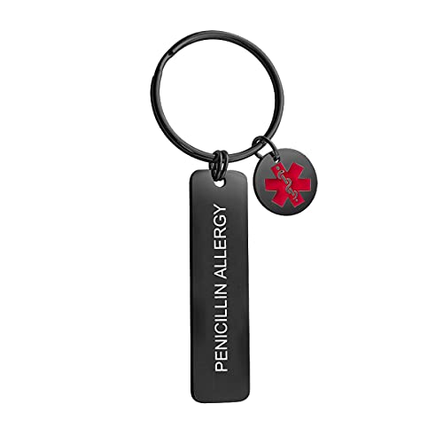 Medical Alert Jewelry Stainless Steel Rectangle Pendant Keychain Charm