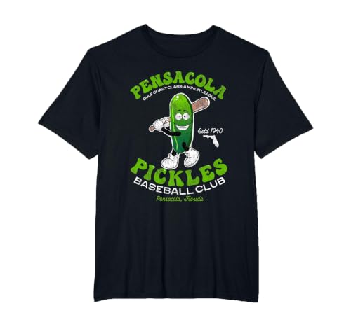 Pensacola Pickles Minor League Retro Baseball Team T-Shirt, Men's Big and Tall, Black, 6X Tall