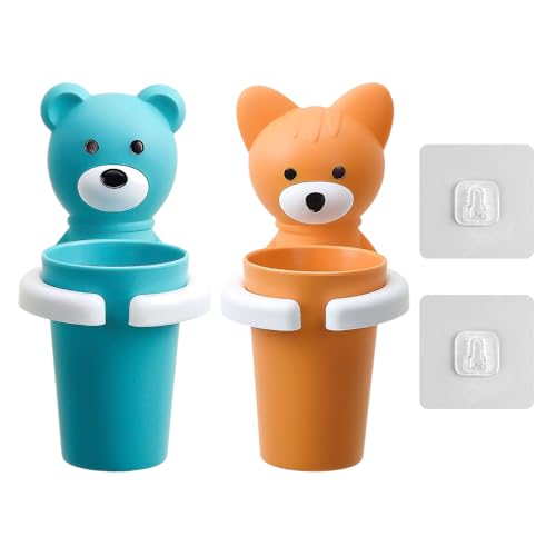 2 Stück Cartoon-Zahnbürstenhalter, Kinder-Zahnbürstenbecher, Saugnapf-Aufbewahrungsregal, Fester Zahnbürstenhalter, Wandhalterung