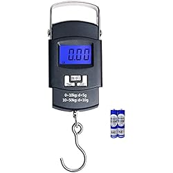 Bascula Portatil Para Maletas EasyULT Bascula Digital Pesca 50 kg, Portátil Colgar Equipaje Electrónico Balanza De Mano con Pantalla LCD, Función de Tara, para Maleta o Bolsa de Viaje (Negro)