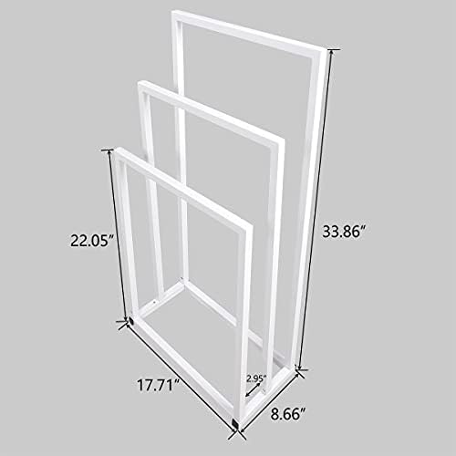 HOMERECOMMEND Metal Towel Rack Stand Bathroom freestanding Towel Racks for Bathroom Outdoor Towel Rack 3 Bars Freestanding Drying Shelf White Washcloths Holder,df569