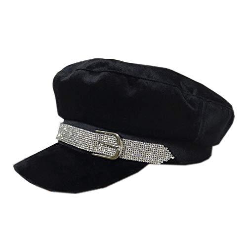 Women Purple Baker Boy Hat Velvet Designer Newsboy Cap Spring Autumn Rhinestone Flat Cap,Black,M (56-58Cm) #TOP6