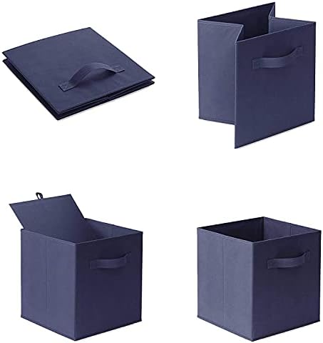 IMBTECH- Foldable Square Storage Collapsible Folding Box Clothes Organizer Fabric Cube- Wardrobe Storage Organiser Collapsible Boxes Storage box for Shelves, Bedroom, Toys, Clothes (Blue, Small)