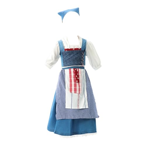 European Countryside Manor Dress for Girls 5 to 12Y Half Skirt+Shirt+Apron+Vest+Headscarf 5pc Medieval Clothes Suit3