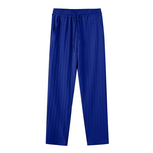 Linen Pants Men with Elastic Waist Men Beach Stripe Drawstring House with Pockets Mans Comfortable Casual Pants Cotton Linen Trousers Stripe Pantalones De Hombre (Royal Blue,3X-Large)2
