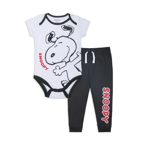 Image of Peanuts Snoopy Boys Short Sleeve Bodysuit and Pants Set for Newborn and Infants