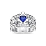 MRENITE Sterling Silver/10K 14K 18K Gold Mens Sapphire Claddagh Ring Irish Claddagh Heart Simulated Sapphire Wedding Band for Men Women