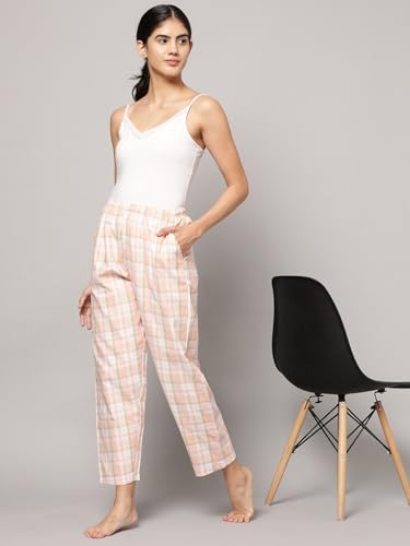Image of KRYPTIC Women's 100% Pure Cotton Woven Pyjama | Mid Rise Relaxed Fit Full Length Nightwear Pant with Elasticated Drawstring Waistband & Side Pocket | Comfortable Lounge, Sleepwear & Casual Bottom Wear