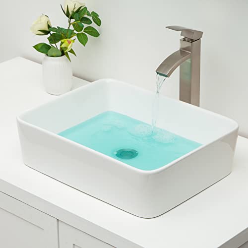 Bathroom Vessel Sink Countertop Rectangular - Kichae 19X15 Inch Modern White Bathroom Sinks Rectangle Above Counter White Porcelain Ceramic Vessel Vanity Sink Art Basin #TOP1