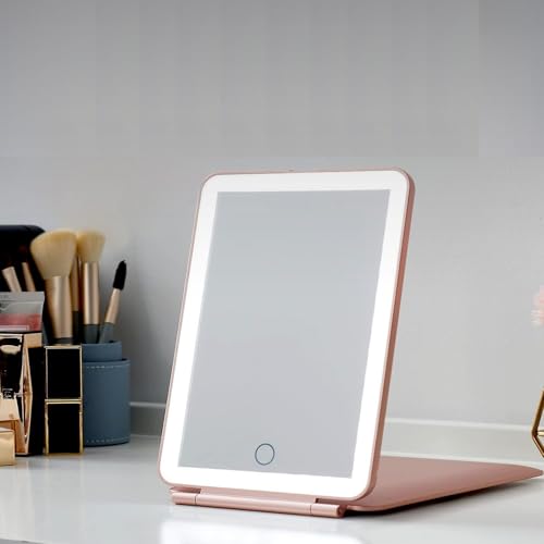 Image of LED Travel Mirror with Light, Rechargeable Folding Mirror with Touch Sensor Ring Light, 3 Light Modes, USB Cable Included