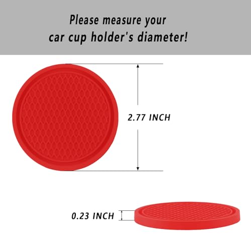 ZSDY Car Cup Coaster, 4PCS Universal Auto Non-Slip Cup Holder Embedded in Ornaments Silicone Coaster, Car Interior Accessories Sets, Red
