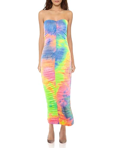 Sofkiny Women s Tie Dye Ruched Dresses Sexy Strapless Tube Top Bodycon Midi Dress Clubwear