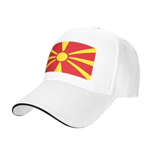 SSIULUS Casquette drapeau de la Macédoine du Nord, casquette de camionneur, casquette de baseball avec snapback, parfaite pour l'été, le golf, blanc, taille unique