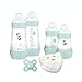 MAM Estuche de nacimiento natural Aqua (4 biberones, 1 chupete y 1 caja dosificadora), biberones MAM Easy Start anticólicos para niños desde el nacimiento con tetina de silicona ultrasuave