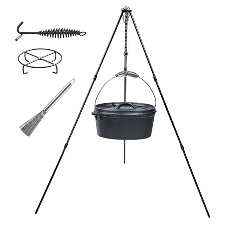 Comparison: Best Dutch Oven For Camping 9 4.5Qt camping dutch oven with lid,cast iron dutch oven,Lifter Handle,Camping Tripod,Cast Iron Camping Cookware, Camping Oven - Campfire Cooking Equipment,With Free Scrubber Brush Stainless Steel Material