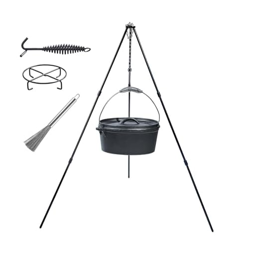 4.5Qt camping dutch oven with lid,cast iron dutch oven,Lifter Handle,Camping Tripod,Cast Iron Camping Cookware, Camping Oven - Campfire Cooking Equipment,With Free Scrubber Brush Stainless Steel Material