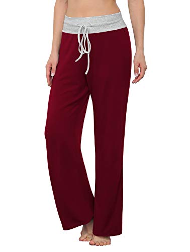 Longyuan Women's Drawstring Palazzo Casual Pajama Pants Lounge Wide Leg Comfy Sport Pant X-Large Burgundy #TOP27