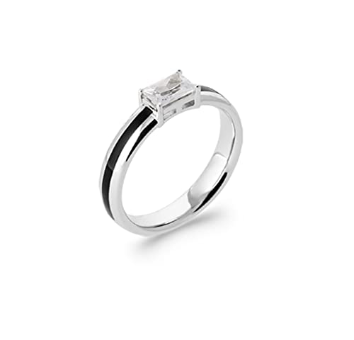 Bague Argent 925 rhodié oxyde de zirconium rectangle et anneau laque noire pour femme