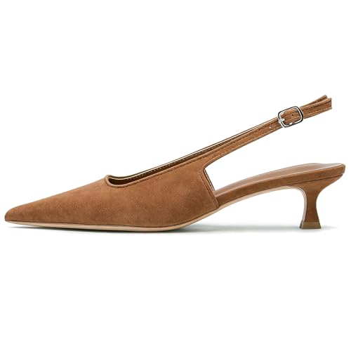 KysBloes Pointed Toe Slingback Kitten Heels for Women Low Heel Pointed Toe Pumps Formal Dress Shoes Sling Back Heels(Apricot,US Size 8)