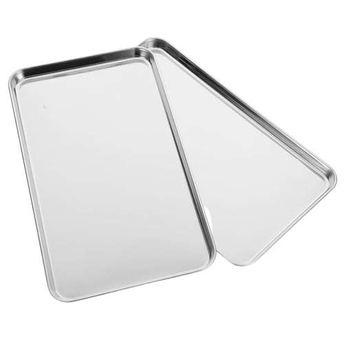 MAGICLULU Lot de 2 Plaques de Cuisson en Acier Inoxydable Argenté Multifonction pour Pâtisserie et Rôtisserie, Plateau de Cuisson Solide Drainage D'huile et D'eau