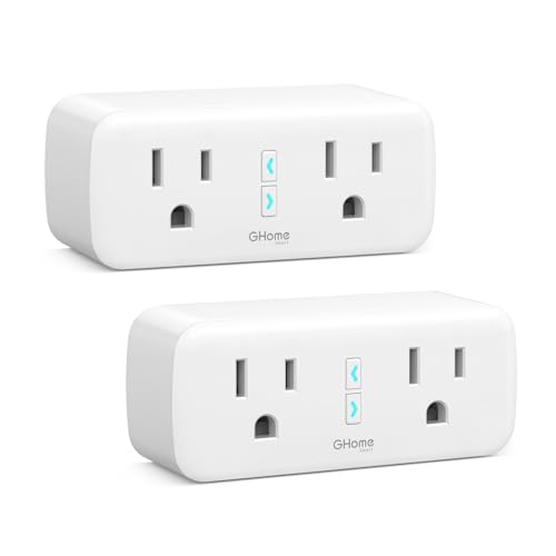 Image of GHome Smart Plug Outlet Extender 15A, 2 Pack, WiFi Smart Plugs Compatible with Alexa & Google Home, Smart Surge Protector with Timer & Remote Control, Dual Outlets, No Hub Required, White