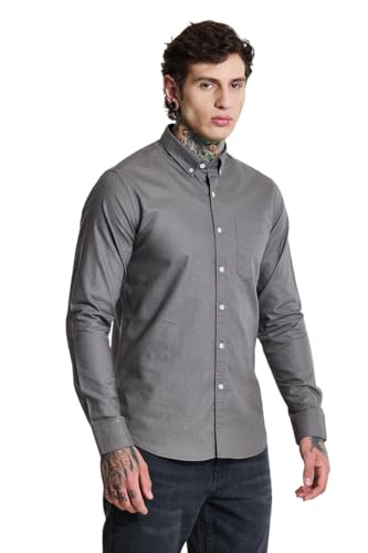 Image of SNITCH Men Casual Shirt | Slim Fit Full Sleeve Button-Down Collar Plain Design | Premium Cotton Blend & Stretchable Fabric for College & Everyday Wear