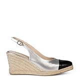 miMaO Biarritz - Sandalias de Esparto Elegantes con Punta Fina Plata, EU 36