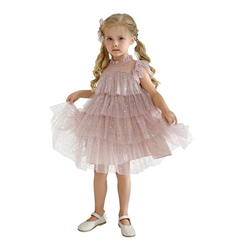 NNJXD Little Girl Layered Tulle Dress Princess Girls Party Little Stars Dresses 1270 Pink 3-4 Years
