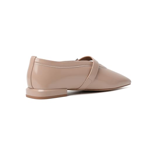 Image of vivianly Leather Ballet Flats Shoes for Women Flats Comfortable Dressy Square Toe Leather Flats Soft Work Mary Jane Flats for Events Party Leisure Size 11 Nude Pu
