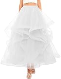 DRESSTELLS White Tutu Tulle Skirt Dress Wedding Skirts for Women 2023 Guest Evening Gown Maxi Long Tulle Skirt Puffy Floor Length M